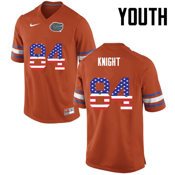 Florida Gators Youth #84 Camrin Knight College Football USA Flag Fashion Orange